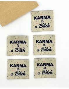 Set van 5 geweven labels om op te naaien Karma is a bitch 2