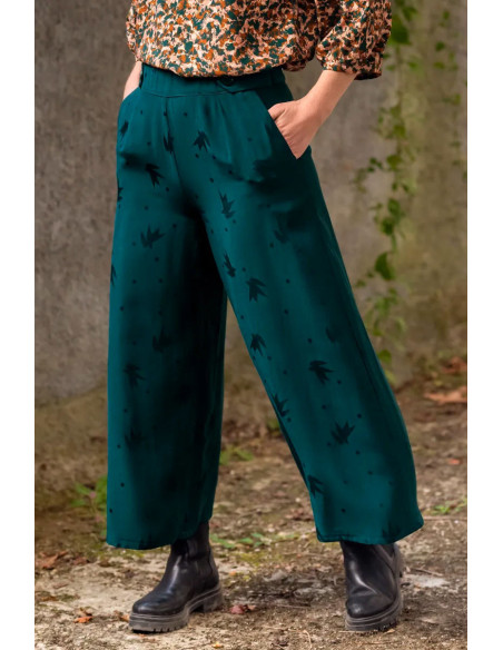 Viscose jacquard stof Streli donkergroen lagune - Églantine & Zoé