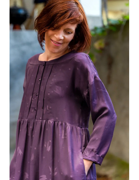 Jacquard viscose stof Streli Violet - Églantine & Zoé