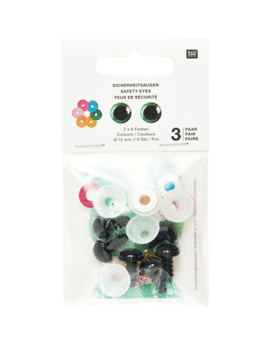 Veiligheidsogen 6 kleuren Ricorumi 12 mm - 3 paar