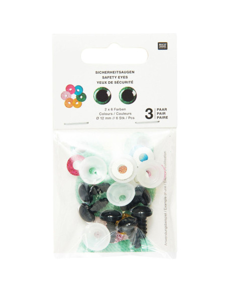 Veiligheidsogen 6 kleuren Ricorumi 12 mm - 3 paar