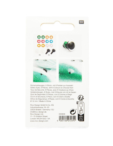 Veiligheidsogen 6 kleuren Ricorumi 12 mm - 3 paar