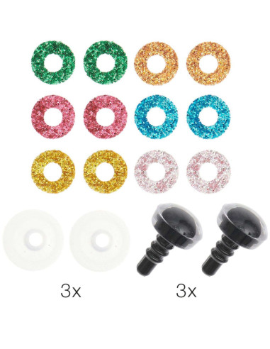 Veiligheidsogen 6 kleuren Ricorumi 12 mm - 3 paar
