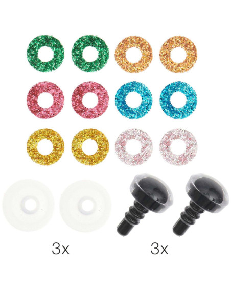 Veiligheidsogen 6 kleuren Ricorumi 12 mm - 3 paar