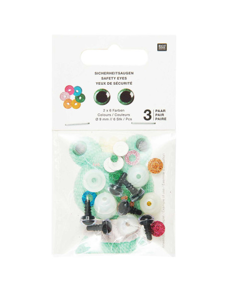 Veiligheidsogen 6 kleuren Ricorumi 9 mm - 3 paar