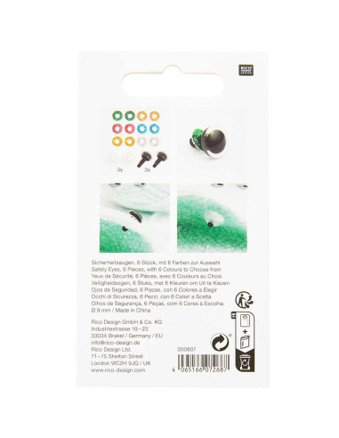 Veiligheidsogen 6 kleuren Ricorumi 9 mm - 3 paar