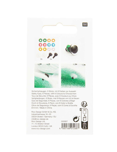 Veiligheidsogen 6 kleuren Ricorumi 9 mm - 3 paar
