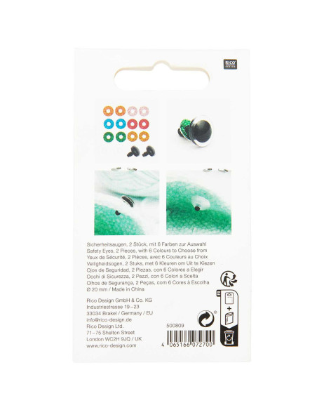 Veiligheidsogen 6 kleuren Ricorumi 20 mm - 1 paar