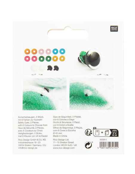 Veiligheidsogen 6 kleuren Ricorumi 40 mm - 1 paar