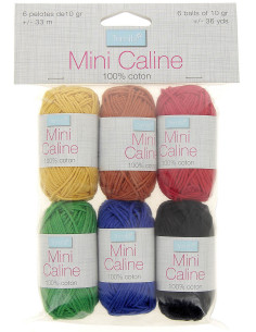 Zak met 6 bollen Câline Mini katoen - Basis kleuren
