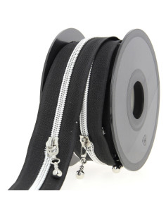 Rol van 5 meter nylonrits 5 mm met ronde trekkers - Zwart en zilver