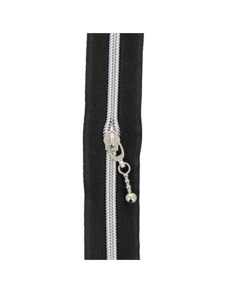 Rol van 5 meter nylonrits 5 mm met ronde trekkers - Zwart en zilver