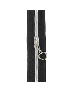 Rol van 5 meter nylonrits 5 mm met hartvormige trekkers - Zwart en zilver 2