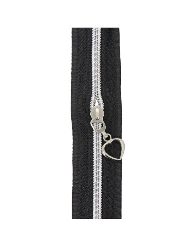Rol van 5 meter nylonrits 5 mm met hartvormige trekkers - Zwart en zilver