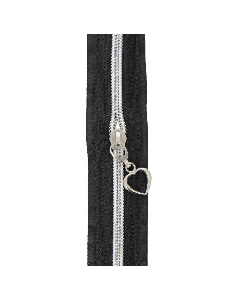 Rol van 5 meter nylonrits 5 mm met hartvormige trekkers - Zwart en zilver