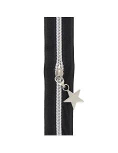 Rol van 5 meter nylonrits 5 mm met stervormige trekkers - Zwart en zilver 2