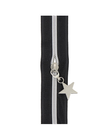 Rol van 5 meter nylonrits 5 mm met stervormige trekkers - Zwart en zilver