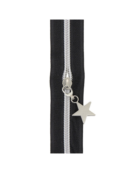Rol van 5 meter nylonrits 5 mm met stervormige trekkers - Zwart en zilver