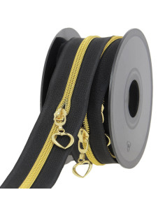 5 meter rol nylonrits 5 mm met hartvormige trekkers - Zwart en goud