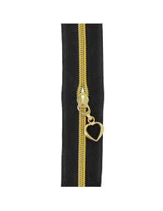5 meter rol nylonrits 5 mm met hartvormige trekkers - Zwart en goud 2