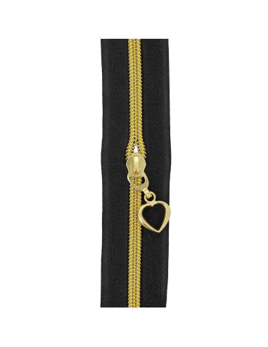 5 meter rol nylonrits 5 mm met hartvormige trekkers - Zwart en goud