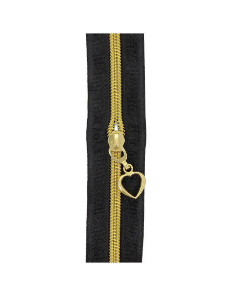 5 meter rol nylonrits 5 mm met hartvormige trekkers - Zwart en goud