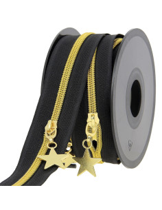 Rol van 5 meter nylonrits 5 mm met stervormige trekkers - Zwart en goud
