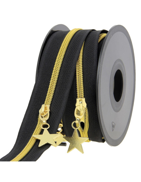 Rol van 5 meter nylonrits 5 mm met stervormige trekkers - Zwart en goud
