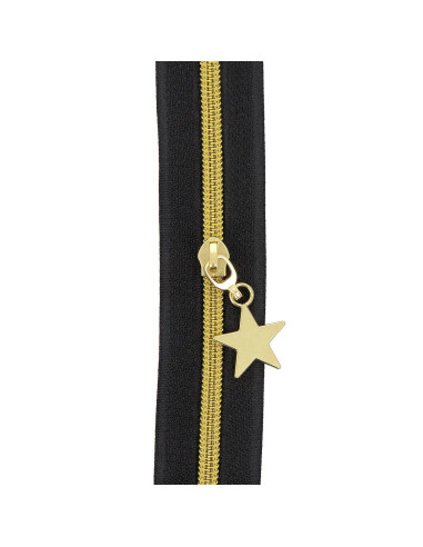 Rol van 5 meter nylonrits 5 mm met stervormige trekkers - Zwart en goud