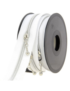 Rol van 5 meter nylonrits 5 mm met ronde trekkers - Wit en zilver
