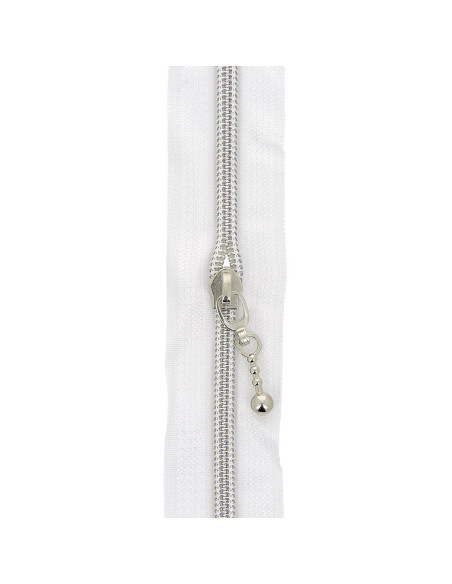 Rol van 5 meter nylonrits 5 mm met ronde trekkers - Wit en zilver