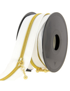 Rol van 5 meter nylonrits 5 mm met ronde trekkers - Wit en goud