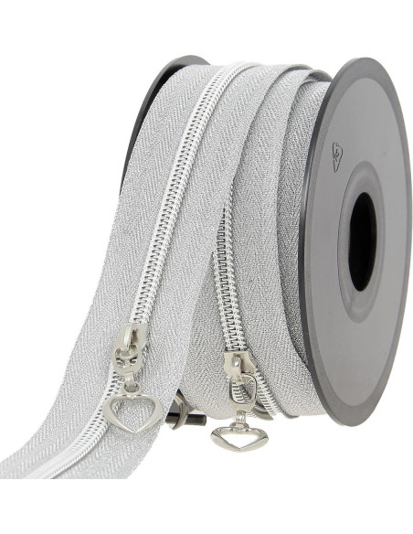 Rol van 5 meter nylonrits 5 mm met hartvormige trekkers - Zilver lurex