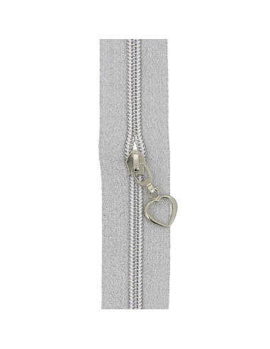 Rol van 5 meter nylonrits 5 mm met hartvormige trekkers - Zilver lurex