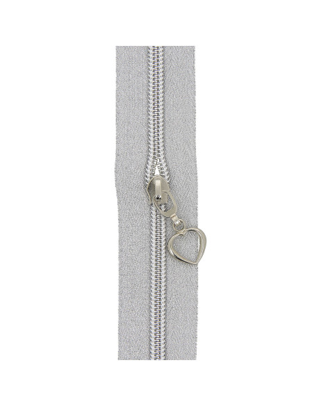 Rol van 5 meter nylonrits 5 mm met hartvormige trekkers - Zilver lurex