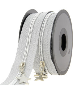 Rol van 5 meter nylonrits 5 mm met stervormige trekkers - Zilver lurex