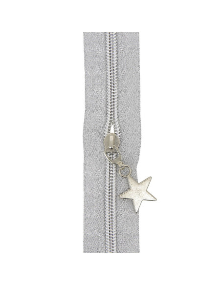 Rol van 5 meter nylonrits 5 mm met stervormige trekkers - Zilver lurex