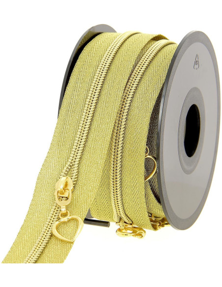 Rol van 5 meter nylonrits 5 mm met hartvormige trekkers - Goud lurex