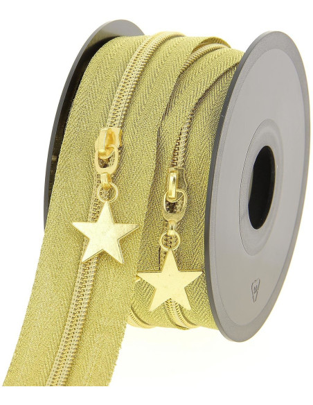 Rol van 5 meter nylonrits 5 mm met stervormige trekkers - Goud lurex
