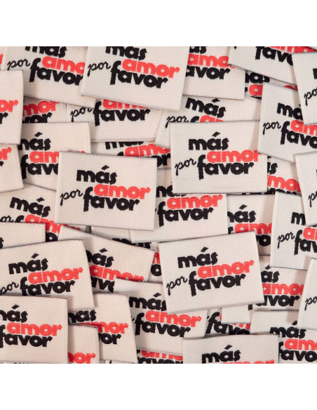 Set van 5 geweven labels - Más amor por favor