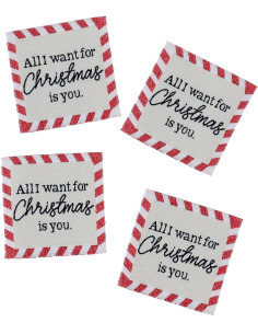 Set van 4 labels om op te naaien - All I want for Christmas
