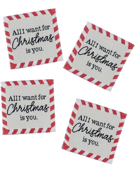 Set van 4 labels om op te naaien - All I want for Christmas