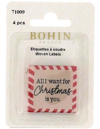 Set van 4 labels om op te naaien - All I want for Christmas