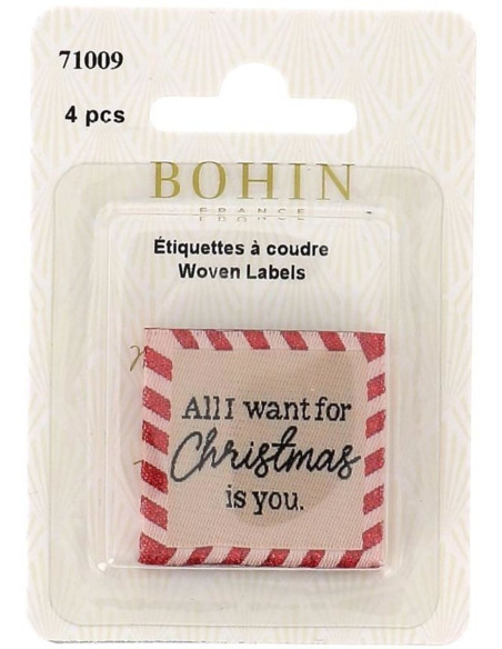 Set van 4 labels om op te naaien - All I want for Christmas