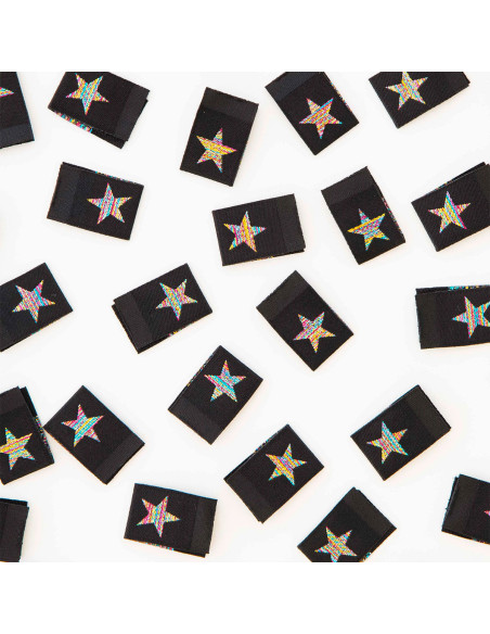 Set van 8 geweven labels - Regenboogster