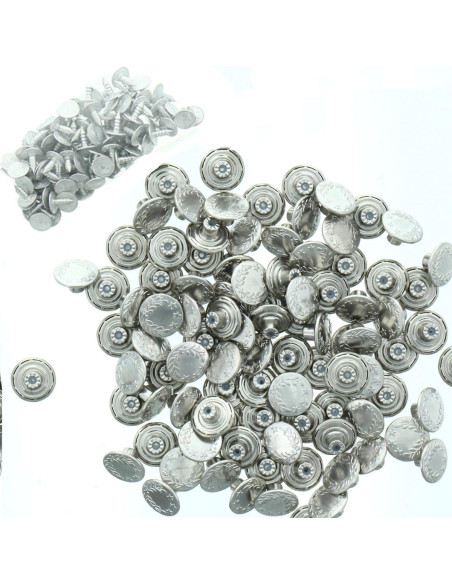 Doos met 100 jeansknopen 17mm - Zilver en glanzende lauriersterren