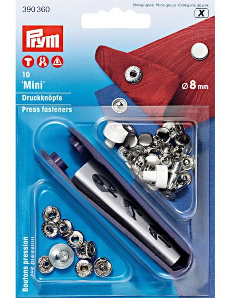 Doos met 10 anorak drukknopen Zilver met gereedschap 8 mm