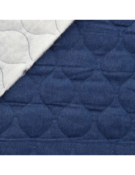 Gewatteerde katoenen stof wave - Blauwe chambray denim