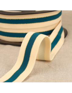 Tweekleurige elastiek met gouden randen - Eendblauw