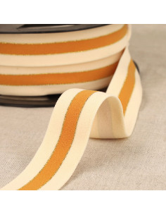 Tweekleurige elastiek met gouden randen - Mosterdkleurig